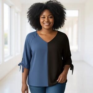 BLOOMCHIC 00 0X XL Half Black Half Blue Blouse W Bows R $29